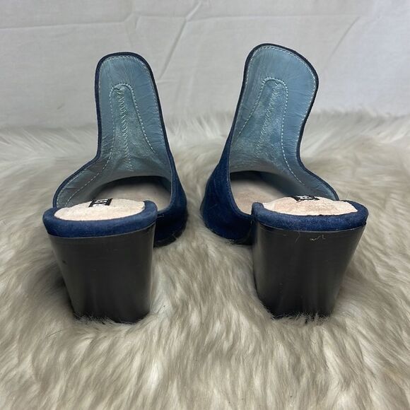 Rebel Ava Navy Suede Embroidered Chunky Heel Mules Sz 7 WIDE WIDTH - Picture 4 of 7